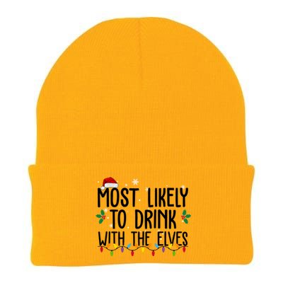 Most Likely To Drink With The Elves Funny Christmas Knit Cap Winter Beanie