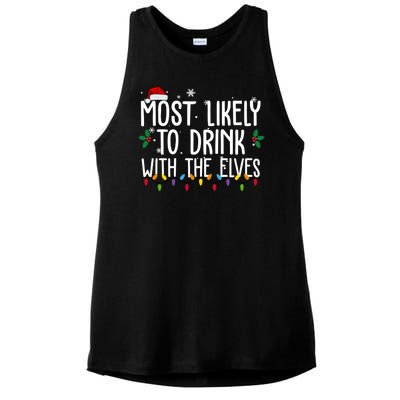 Most Likely To Drink With The Elves Funny Christmas Ladies PosiCharge Tri-Blend Wicking Tank