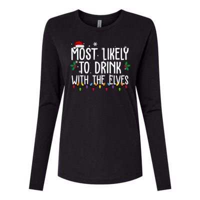 Most Likely To Drink With The Elves Funny Christmas Womens Cotton Relaxed Long Sleeve T-Shirt