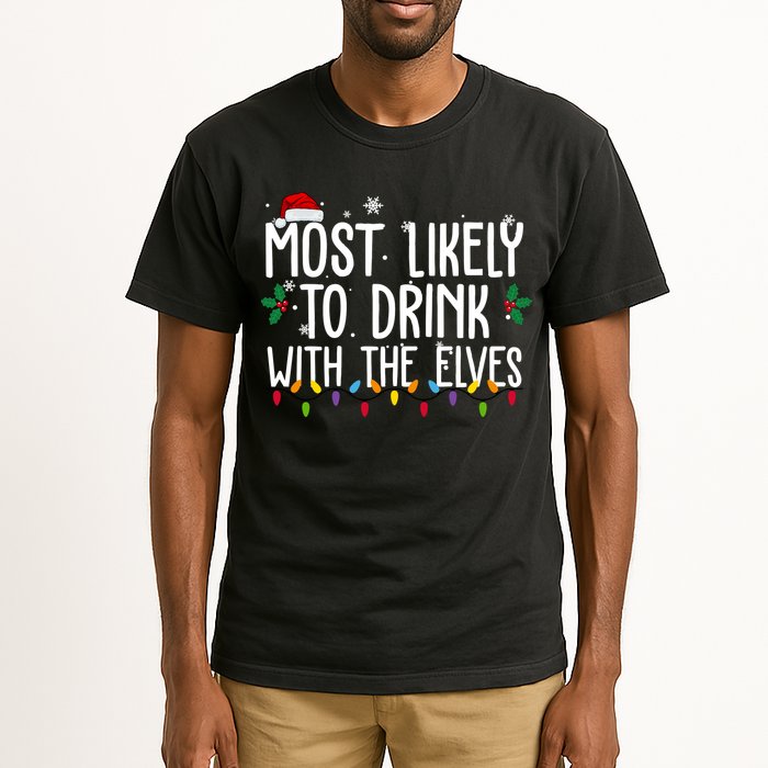 Most Likely To Drink With The Elves Funny Christmas Tall T-Shirt