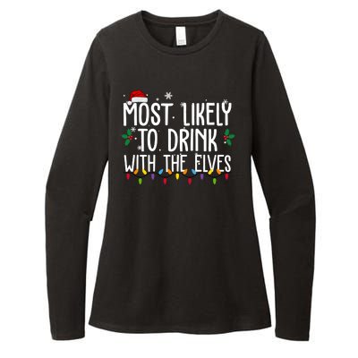 Most Likely To Drink With The Elves Funny Christmas Womens CVC Long Sleeve Shirt