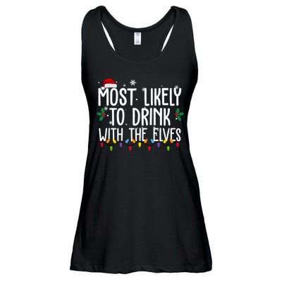 Most Likely To Drink With The Elves Funny Christmas Ladies Essential Flowy Tank