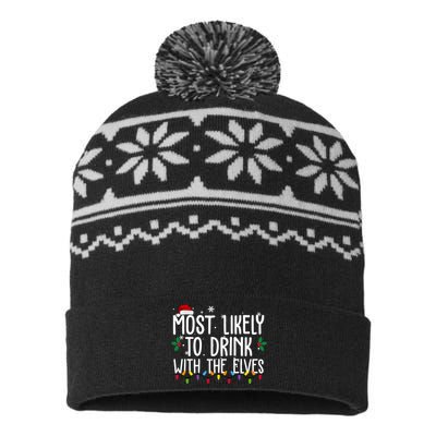 Most Likely To Drink With The Elves Funny Christmas USA-Made Snowflake Beanie