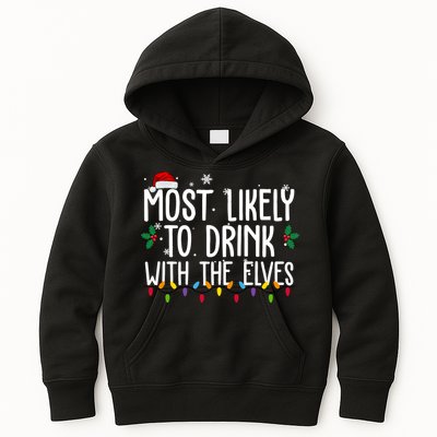 Most Likely To Drink With The Elves Funny Christmas Kids Hoodie