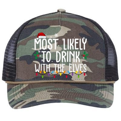 Most Likely To Drink With The Elves Funny Christmas Retro Rope Trucker Hat Cap