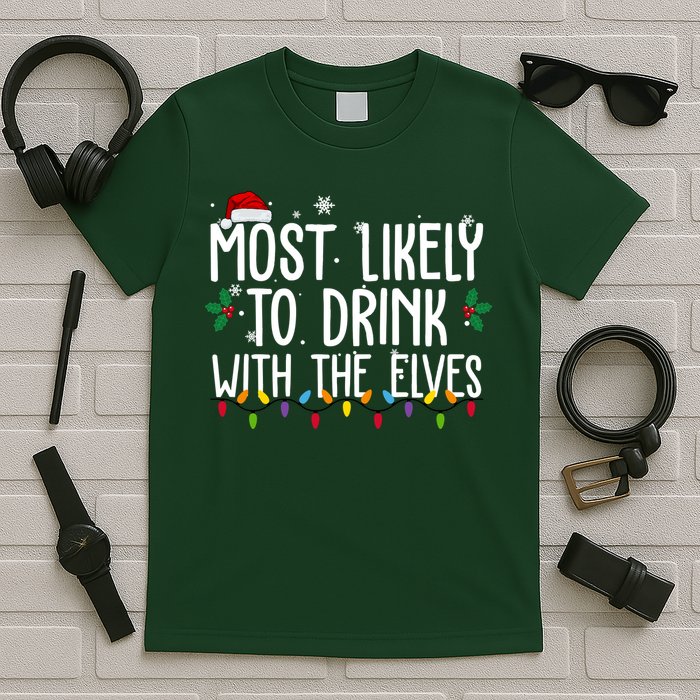 Most Likely To Drink With The Elves Funny Christmas T-Shirt