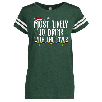 Most Likely To Drink With The Elves Funny Christmas Enza Ladies Jersey Football T-Shirt