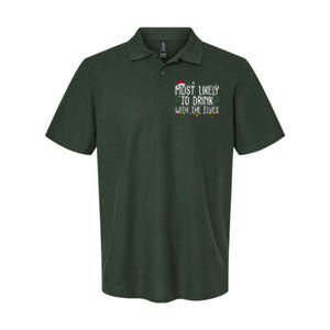 Most Likely To Drink With The Elves Funny Christmas Softstyle Adult Sport Polo