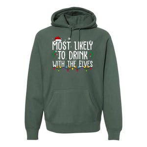 Most Likely To Drink With The Elves Funny Christmas Premium Hoodie