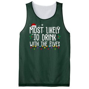 Most Likely To Drink With The Elves Funny Christmas Mesh Reversible Basketball Jersey Tank