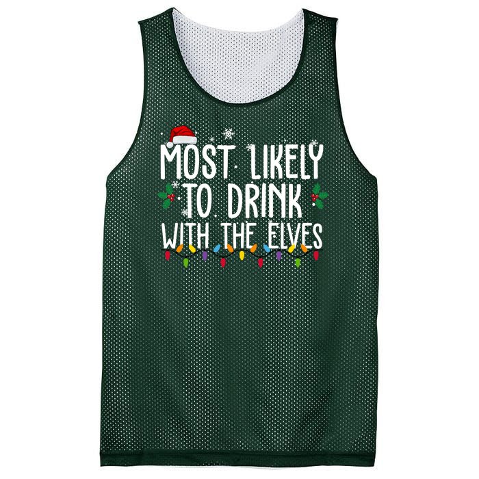 Most Likely To Drink With The Elves Funny Christmas Mesh Reversible Basketball Jersey Tank