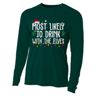 Most Likely To Drink With The Elves Funny Christmas Cooling Performance Long Sleeve Crew