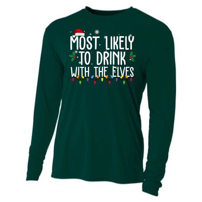 Most Likely To Drink With The Elves Funny Christmas Cooling Performance Long Sleeve Crew