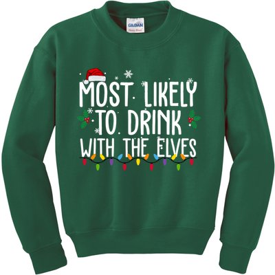 Most Likely To Drink With The Elves Funny Christmas Kids Sweatshirt