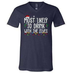 Most Likely To Drink With The Elves Funny Christmas V-Neck T-Shirt