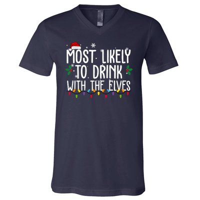 Most Likely To Drink With The Elves Funny Christmas V-Neck T-Shirt