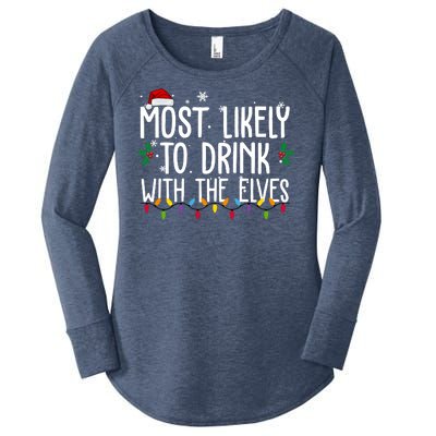 Most Likely To Drink With The Elves Funny Christmas Women's Perfect Tri Tunic Long Sleeve Shirt