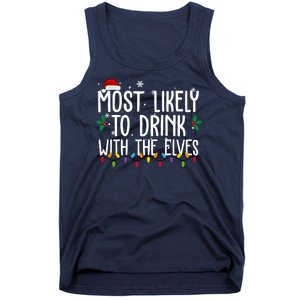 Most Likely To Drink With The Elves Funny Christmas Tank Top