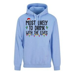 Most Likely To Drink With The Elves Funny Christmas Unisex Surf Hoodie