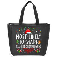 Most Likely To Start All The Shenanigans Family Xmas Holiday Zip Tote Bag