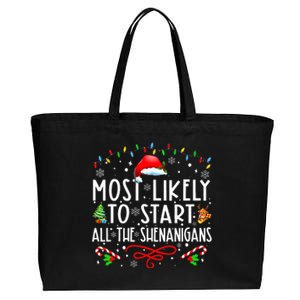 Most Likely To Start All The Shenanigans Family Xmas Holiday Cotton Canvas Jumbo Tote