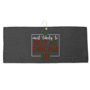 Most Likely To Sleep All Christmas Day Large Microfiber Waffle Golf Towel