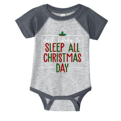 Most Likely To Sleep All Christmas Day Infant Baby Jersey Bodysuit
