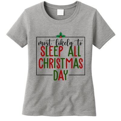 Most Likely To Sleep All Christmas Day Womens T-Shirt