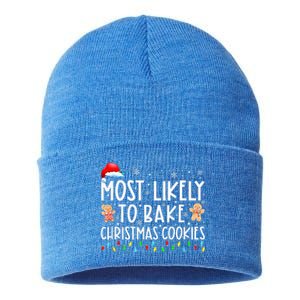 Most Likely To Bake Christmas Cookies Funny Baker Christmas Sustainable Knit Beanie