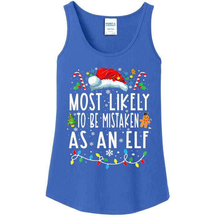 Most Likely To Be Mistaken As An Elf Christmas Ladies Essential Tank