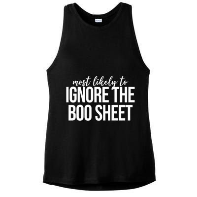 Most Likely To Ignore The Boo Sheet Halloween Funny Ladies PosiCharge Tri-Blend Wicking Tank