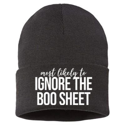 Most Likely To Ignore The Boo Sheet Halloween Funny Sustainable Knit Beanie