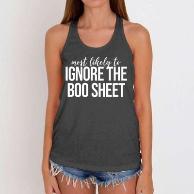 Most Likely To Ignore The Boo Sheet Halloween Funny Women's Knotted Racerback Tank