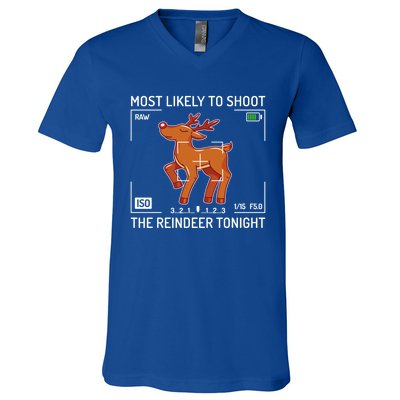 Most Likely To Shoot The Reindeer Tonight Xmas Photography Gift V-Neck T-Shirt