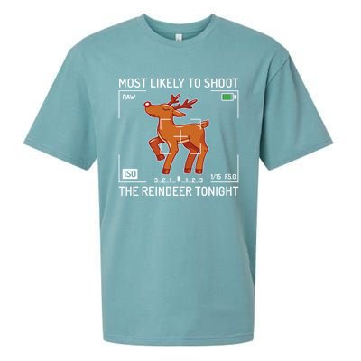 Most Likely To Shoot The Reindeer Tonight Xmas Photography Gift Sueded Cloud Jersey T-Shirt