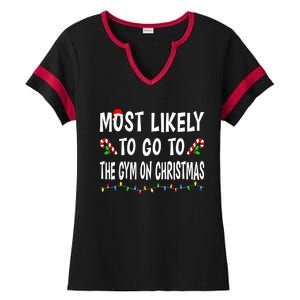 Most Likely To Go To The Gym On Christmas Family Xmas Funny Ladies Halftime Notch Neck Tee