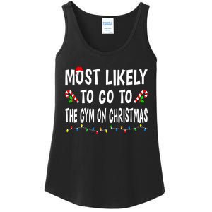 Most Likely To Go To The Gym On Christmas Family Xmas Funny Ladies Essential Tank