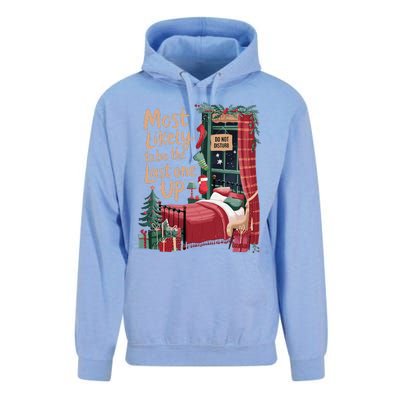 Most Likely To Be The Last One Up Christmas Room Unisex Surf Hoodie