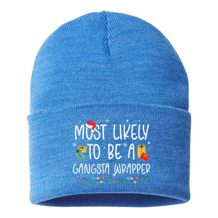 Most Likely To Be A Gangster Wrapper Christmas Sustainable Knit Beanie