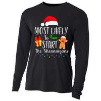 Most Likely To Start The Shenanigans Funny Family Christmas Cooling Performance Long Sleeve Crew