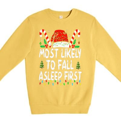 Most Likely To Fall Asleep First Funny Xmas Family Premium Crewneck Sweatshirt