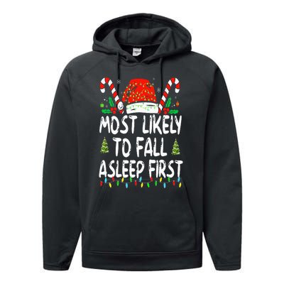 Most Likely To Fall Asleep First Funny Xmas Family Performance Fleece Hoodie