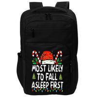 Most Likely To Fall Asleep First Funny Xmas Family Impact Tech Backpack