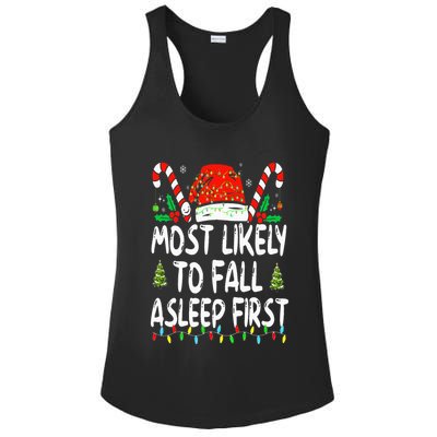 Most Likely To Fall Asleep First Funny Xmas Family Ladies PosiCharge Competitor Racerback Tank