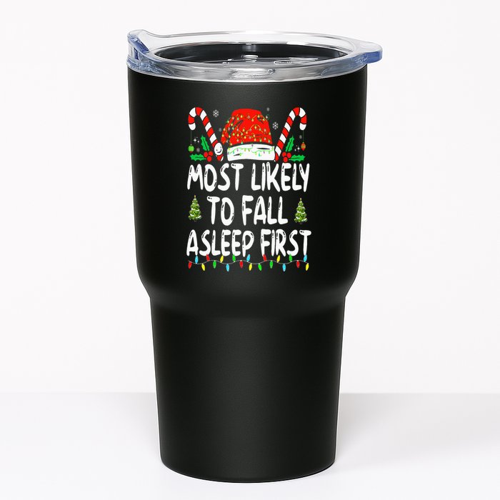 Most Likely To Fall Asleep First Funny Xmas Family Tumbler