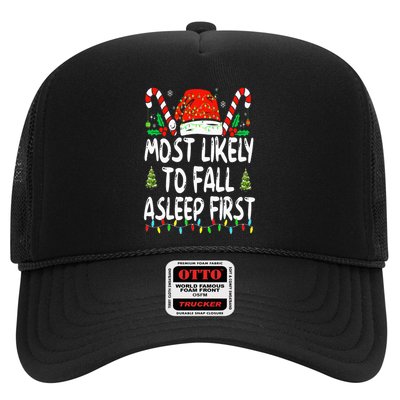 Most Likely To Fall Asleep First Funny Xmas Family Trucker Hat