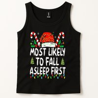 Most Likely To Fall Asleep First Funny Xmas Family Tank Top