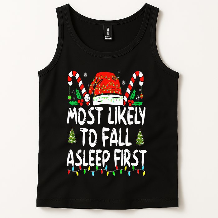 Most Likely To Fall Asleep First Funny Xmas Family Tank Top