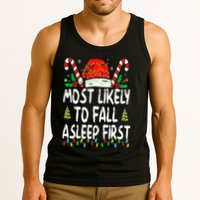 Most Likely To Fall Asleep First Funny Xmas Family Tank Top