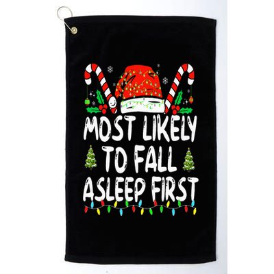 Most Likely To Fall Asleep First Funny Xmas Family Golf Towel